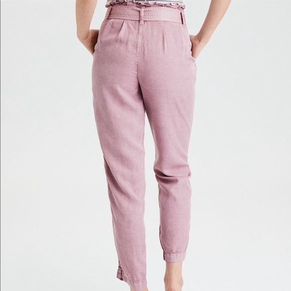American Eagle High Waisted Pink Paperbag Pants Size 4 - Picture 2 of 11